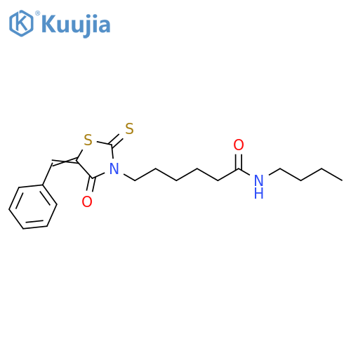 N-butyl-6-(5Z)-4-oxo-5-(phenylmethylidene)-2-sulfanylidene-1,3-thiazolidin-3-ylhexanamide structure