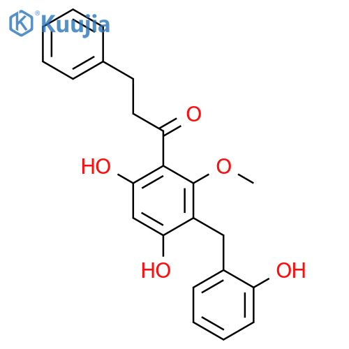 1-[4,6-dihydroxy-3-(2-hydroxybenzyl)-2-methoxyphenyl]-3-phenylpropan-1-one structure