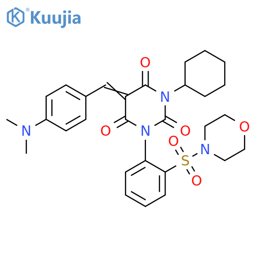 Morpholine,4-[[2-[3-cyclohexyl-5-[[4-(dimethylamino)phenyl]methylene]tetrahydro-2,4,6-trioxo-1(2H)-pyrimidinyl]phenyl]sulfonyl]- structure