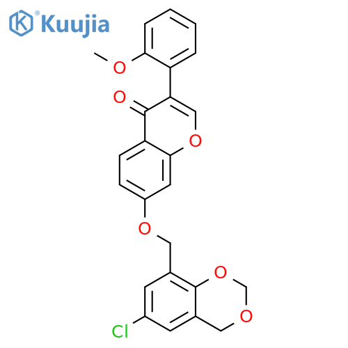 7-(6-chloro-2,4-dihydro-1,3-benzodioxin-8-yl)methoxy-3-(2-methoxyphenyl)-4H-chromen-4-one structure