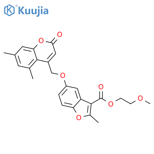 2-methoxyethyl 5-(5,7-dimethyl-2-oxo-2H-chromen-4-yl)methoxy-2-methyl-1-benzofuran-3-carboxylate structure