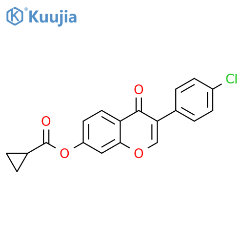 3-(4-chlorophenyl)-4-oxo-4H-chromen-7-yl cyclopropanecarboxylate structure