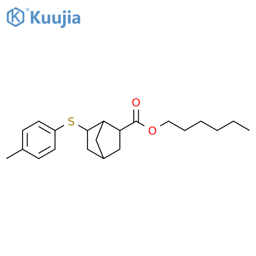 Bicyclo[2.2.1]heptane-2-carboxylic acid, 6-[(4-methylphenyl)thio]-, hexyl ester structure