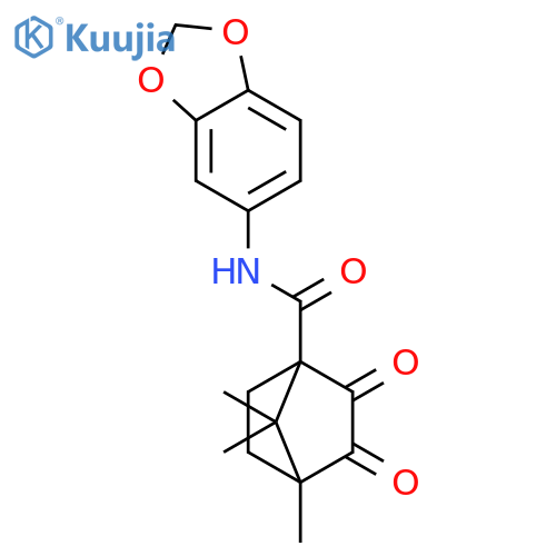 N-(2H-1,3-benzodioxol-5-yl)-4,7,7-trimethyl-2,3-dioxobicyclo2.2.1heptane-1-carboxamide structure