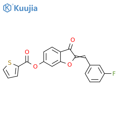 (2Z)-2-(3-fluorophenyl)methylidene-3-oxo-2,3-dihydro-1-benzofuran-6-yl thiophene-2-carboxylate structure