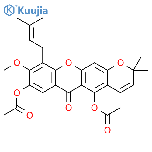 2H,6H-Pyrano[3,2-b]xanthen-6-one,5,8-bis(acetyloxy)-9-methoxy-2,2-dimethyl-10-(3-methyl-2-butenyl)- structure