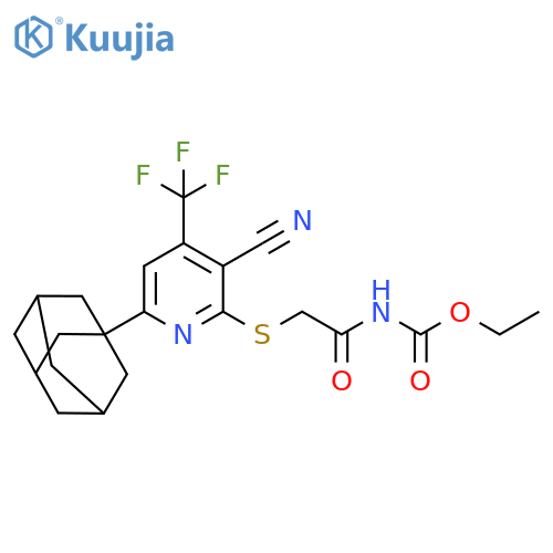Ethyl N-(2-{[6-(adamantan-1-yl)-3-cyano-4-(trifluoromethyl)pyridin-2-yl]sulfanyl}acetyl)carbamate structure