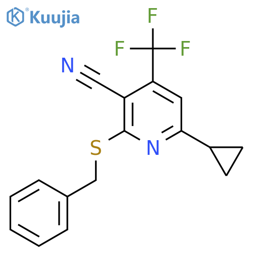 2-(Benzylsulfanyl)-6-cyclopropyl-4-(trifluoromethyl)pyridine-3-carbonitrile structure