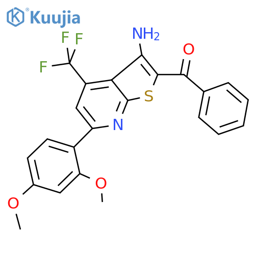 2-Benzoyl-6-(2,4-dimethoxyphenyl)-4-(trifluoromethyl)thieno[2,3-b]pyridin-3-amine structure