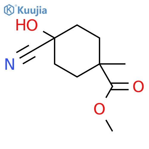 Cyclohexanecarboxylic acid, 4-cyano-4-hydroxy-1-methyl-, methyl ester structure