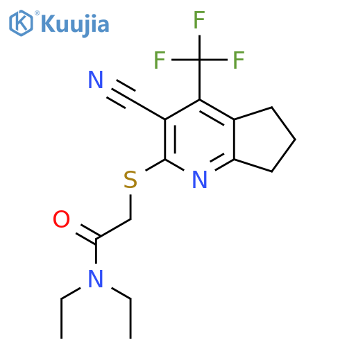 2-{[3-cyano-4-(trifluoromethyl)-5H,6H,7H-cyclopenta[b]pyridin-2-yl]sulfanyl}-N,N-diethylacetamide structure