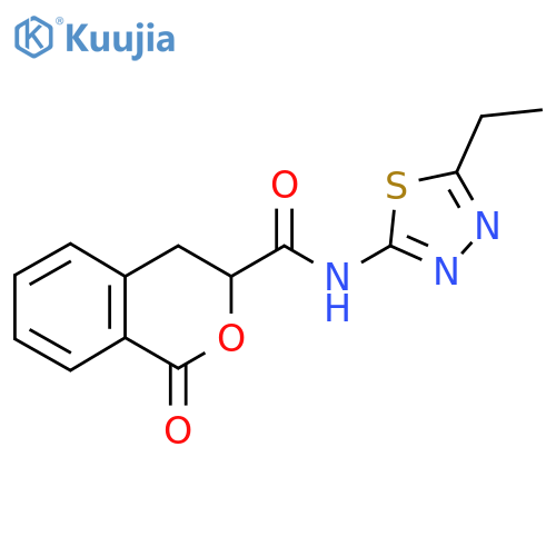 N-(5-ethyl-1,3,4-thiadiazol-2-yl)-1-oxo-3,4-dihydro-1H-2-benzopyran-3-carboxamide structure
