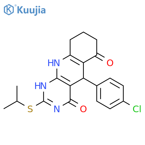 5-(4-chlorophenyl)-2-(propan-2-ylsulfanyl)-3H,4H,5H,6H,7H,8H,9H,10H-pyrimido4,5-bquinoline-4,6-dione structure