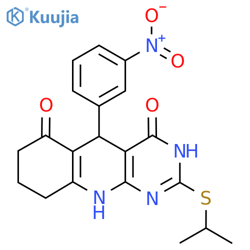 5-(3-nitrophenyl)-2-(propan-2-ylsulfanyl)-3H,4H,5H,6H,7H,8H,9H,10H-pyrimido4,5-bquinoline-4,6-dione structure