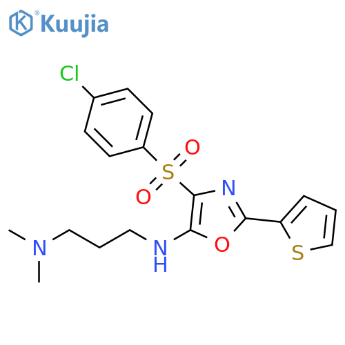 4-(4-chlorobenzenesulfonyl)-N-3-(dimethylamino)propyl-2-(thiophen-2-yl)-1,3-oxazol-5-amine structure