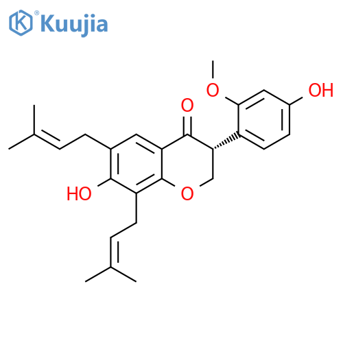 4H-1-Benzopyran-4-one,2,3-dihydro-7-hydroxy-3-(4-hydroxy-2-methoxyphenyl)-6,8-bis(3-methyl-2-butenyl)-, (3R)- structure