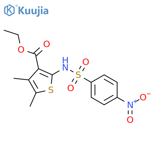 <br>ethyl 4,5-dimethyl-2-{[(4-nitrophenyl)sulfonyl]amino}-3-thiophenecarboxylat e structure
