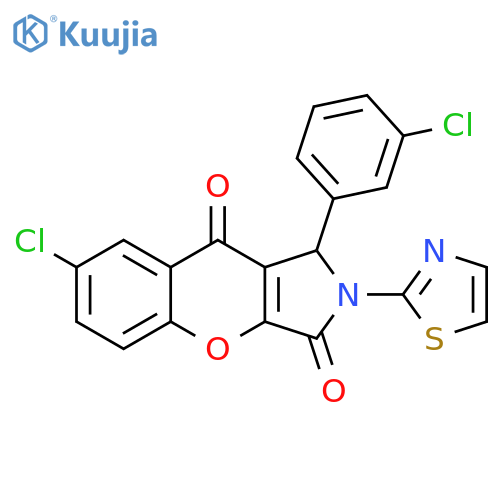 7-chloro-1-(3-chlorophenyl)-2-(1,3-thiazol-2-yl)-1H,2H,3H,9H-chromeno2,3-cpyrrole-3,9-dione structure