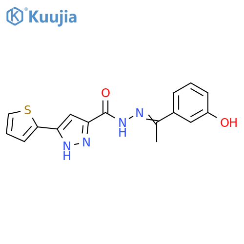 N'-(1E)-1-(3-hydroxyphenyl)ethylidene-3-(thiophen-2-yl)-1H-pyrazole-5-carbohydrazide structure