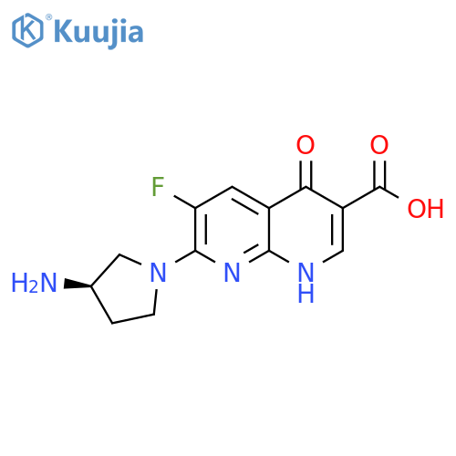 1,8-Naphthyridine-3-carboxylic acid,7-[(3R)-3-amino-1-pyrrolidinyl]-6-fluoro-1,4-dihydro-4-oxo- structure