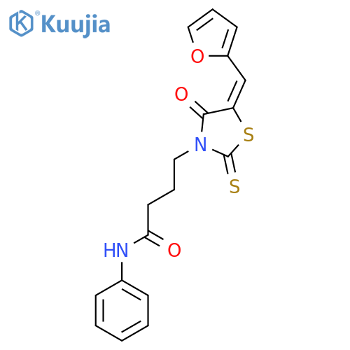 4-[(5E)-5-[(furan-2-yl)methylidene]-4-oxo-2-sulfanylidene-1,3-thiazolidin-3-yl]-N-phenylbutanamide structure