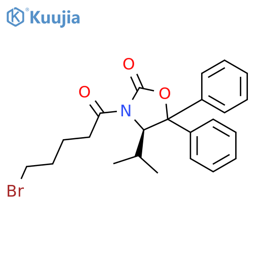 (4R)-3-(5-bromo-1-oxopentyl)-4-(1-methylethyl)-5,5-diphenyloxazolidin-2-one structure