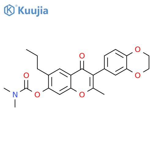 3-(2,3-dihydro-1,4-benzodioxin-6-yl)-2-methyl-4-oxo-6-propyl-4H-chromen-7-yl N,N-dimethylcarbamate structure