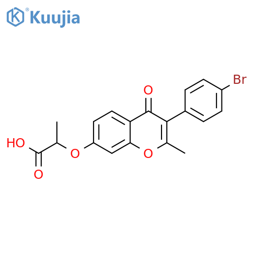 2-{3-(4-bromophenyl)-2-methyl-4-oxo-4H-chromen-7-yloxy}propanoic acid structure