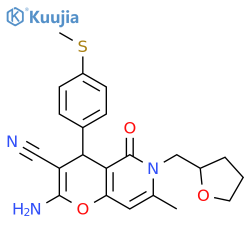 2-amino-7-methyl-4-4-(methylsulfanyl)phenyl-5-oxo-6-(oxolan-2-yl)methyl-4H,5H,6H-pyrano3,2-cpyridine-3-carbonitrile structure