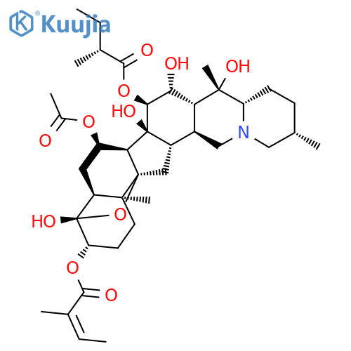 4α,9-Epoxycevane-3β,4,7α,14,15α,16β,20-heptol 7-acetate 15-[(R)-2-methylbutanoate]3-[(Z)-2-methyl-2-butenoate] structure
