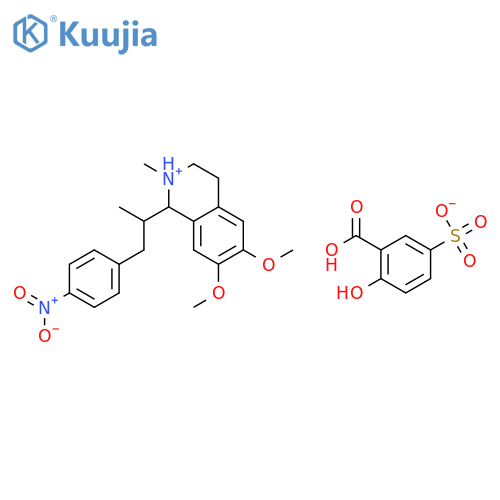 6,7-dimethoxy-2-methyl-1-[1-(4-nitrophenyl)propan-2-yl]-1,2,3,4-tetrahydroisoquinolinium 3-carboxy-4-hydroxybenzenesulfonate structure