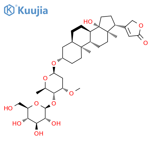 (3beta,5beta)-3-[(2,6-dideoxy-4-O-beta-D-glucopyranosyl-3-O-methyl-beta-D-ribo-hexopyranosyl)oxy]-14-hydroxycard-20(22)-enolide structure