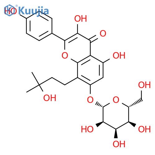4H-1-Benzopyran-4-one,7-(b-D-glucopyranosyloxy)-3,5-dihydroxy-8-(3-hydroxy-3-methylbutyl)-2-(4-hydroxyphenyl)- structure