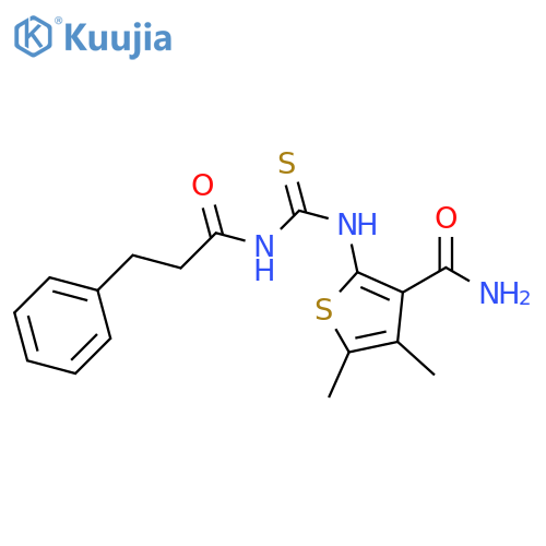 4,5-dimethyl-2-{(3-phenylpropanamido)methanethioylamino}thiophene-3-carboxamide structure