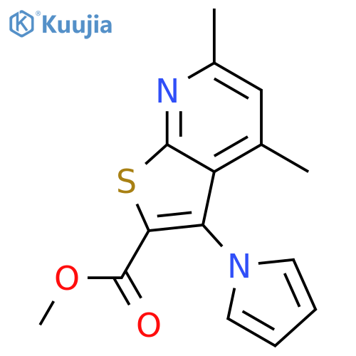<br>4,6-Dimethyl-3-pyrrol-1-yl-thieno[2,3-b]pyridine-2-carboxylic acid methyl e ster structure