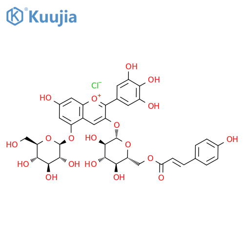 1-Benzopyrylium, 5-(β-D-glucopyranosyloxy)-7-hydroxy-3-[[6-O-[(2E)-3-(4-hydroxyphenyl)-1-oxo-2-propen-1-yl]-β-D-glucopyranosyl]oxy]-2-(3,4,5-trihydroxyphenyl)-, chloride (1:1) structure