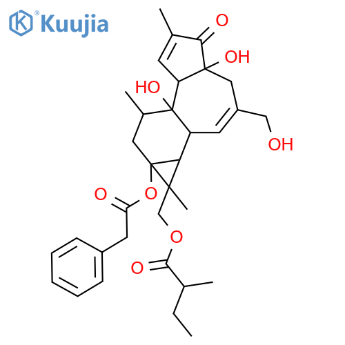Benzeneacetic acid,1,1a,1b,4,4a,5,7a,7b,8,9-decahydro-4a,7b-dihydroxy-3-(hydroxymethyl)-1,6,8-trimethyl-1-[(2-methyl-1-oxobutoxy)methyl]-5-oxo-9aH-cyclopropa[3,4]benz[1,2-e]azulen-9a-ylester (9CI) structure