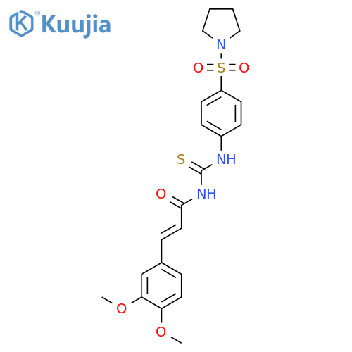 1-(2E)-3-(3,4-dimethoxyphenyl)prop-2-enoyl-3-4-(pyrrolidine-1-sulfonyl)phenylthiourea structure