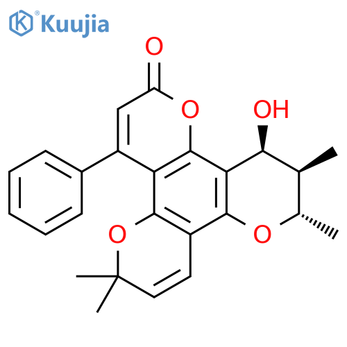 2H,6H,10H-Benzo[1,2-b:3,4-b':5,6-b'']tripyran-2-one,11,12-dihydro-12-hydroxy-6,6,10,11-tetramethyl-4-phenyl-, (10S,11R,12S)- (9CI) structure