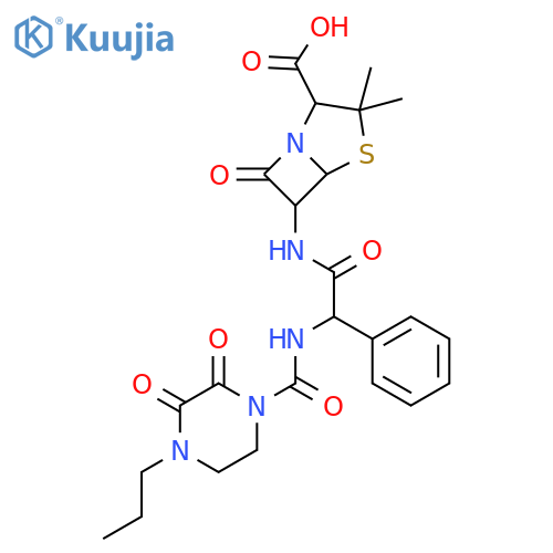 (2S,5R,6R)-6-{[{[(2,3-dioxo-4-propylpiperazin-1-yl)carbonyl]amino}(phenyl)acetyl]amino}-3,3-dimethyl-7-oxo-4-thia-1-azabicyclo[3.2.0]heptane-2-carboxylic acid structure