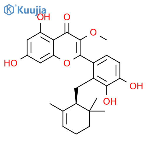 4H-1-Benzopyran-4-one,2-[3,4-dihydroxy-2-[[(1S)-2,6,6-trimethyl-2-cyclohexen-1-yl]methyl]phenyl]-5,7-dihydroxy-3-methoxy- structure