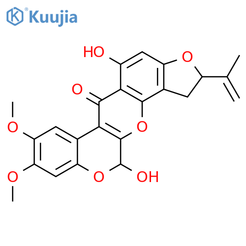 [1]Benzopyrano[3,4-b]furo[2,3-h][1]benzopyran-6(12H)-one,1,2-dihydro-5,12-dihydroxy-8,9-dimethoxy-2-(1-methylethenyl)-, (2R-cis)- (9CI) structure