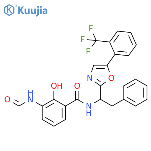 Benzamide,3-(formylamino)-2-hydroxy-N-[2-phenyl-1-[5-[2-(trifluoromethyl)phenyl]-2-oxazolyl]ethyl]- structure