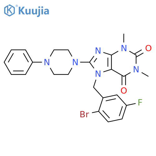 1H-Purine-2,6-dione,7-[(2-bromo-5-fluorophenyl)methyl]-3,7-dihydro-1,3-dimethyl-8-(4-phenyl-1-piperazinyl)- structure