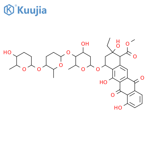 1-Naphthacenecarboxylic acid, 4-[[2,6-dideoxy-4-O-[(2S,5S,6S)-tetrahydro-6-methyl-5-[[(2S,5S,6S)-tetrahydro-5-hydroxy-6-methyl-2H-pyran-2-yl]oxy]-2H-pyran-2-yl]-α-L-lyxo-hexopyranosyl]oxy]-2-ethyl-1,2,3,4,6,11-hexahydro-2,5,7-trihydroxy-6,11-dioxo-, methyl ester, (1R,2S,4S)- (9CI) structure