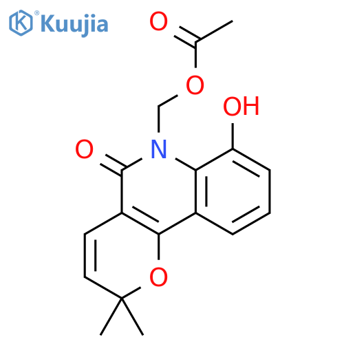 6-acetoxymethyl-7-hydroxy-2,2-dimethyl-2,6-dihydro-pyrano[3,2-c]quinolin-5-one structure