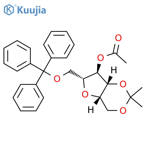 4-O-Acetyl-2,5-anhydro-1,3-O-isopropylidene-6-trityl-D-glucitol structure