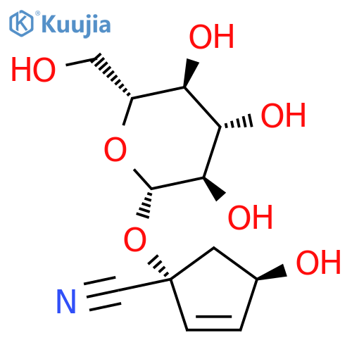 (1R,4R)-1-(beta-D-glucopyranosyloxy)-4-hydroxycyclopent-2-ene-1-carbonitrile structure