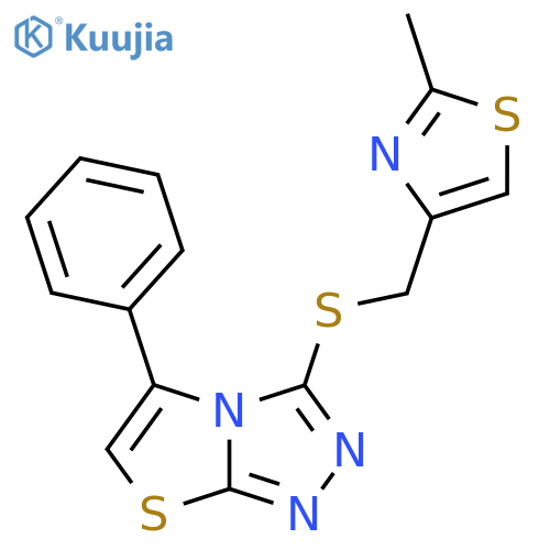 2-methyl-4-({5-phenyl-1,2,4triazolo3,4-b1,3thiazol-3-yl}sulfanyl)methyl-1,3-thiazole structure