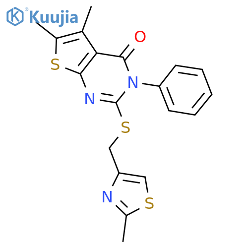 5,6-dimethyl-2-{(2-methyl-1,3-thiazol-4-yl)methylsulfanyl}-3-phenyl-3H,4H-thieno2,3-dpyrimidin-4-one structure